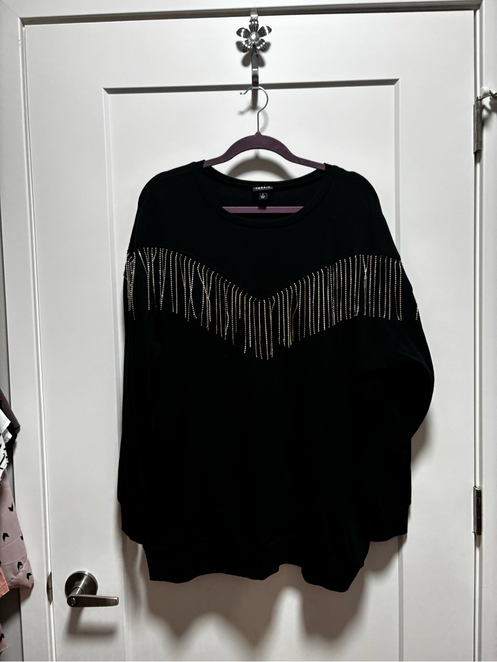 torrid Black Sweater with Rhinestone Silver Fringe